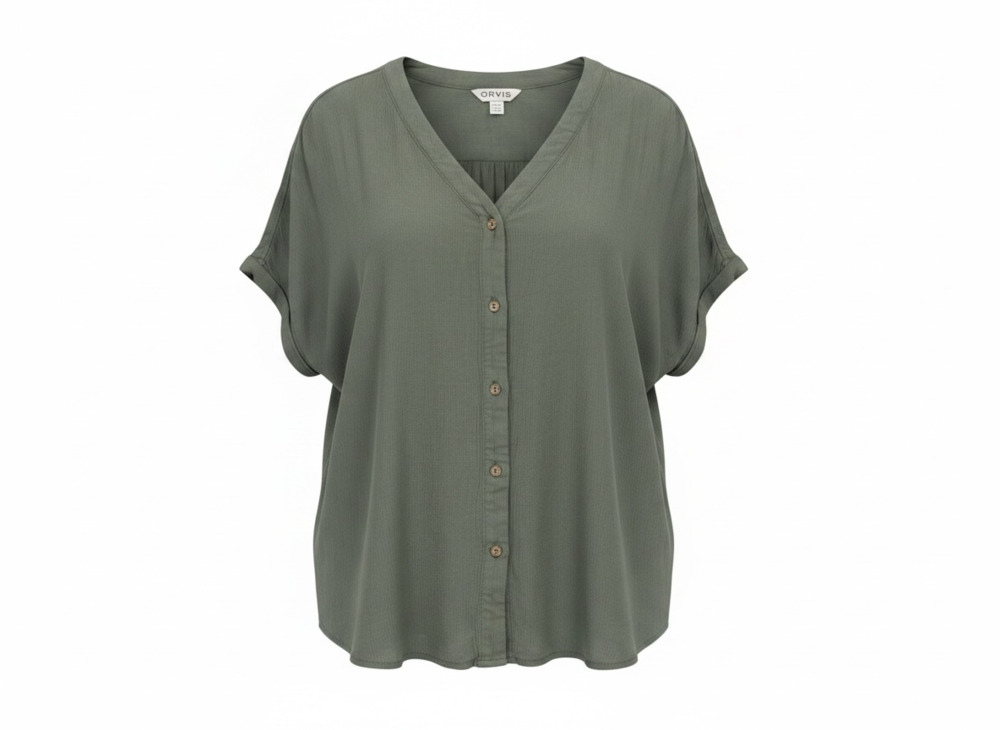 Orvis Classic Collection Women's Olive Green Textured VNeck Button Front XL